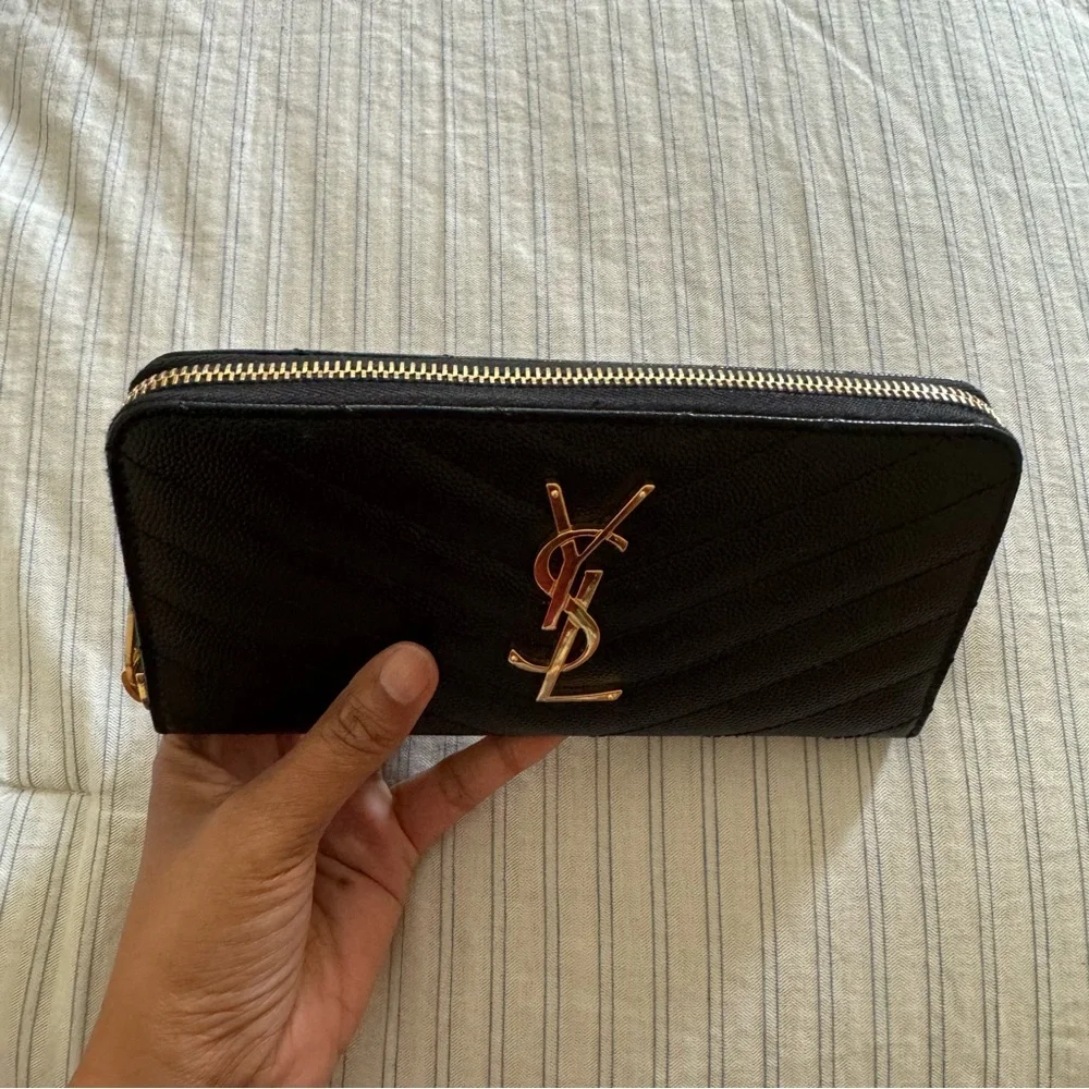 YSL Black Matelesse Chevron Zip Around Wallet - Picture 3 of 9